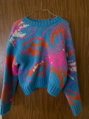Primark Teal Blue Abstract Multicolor Crewneck Sweater